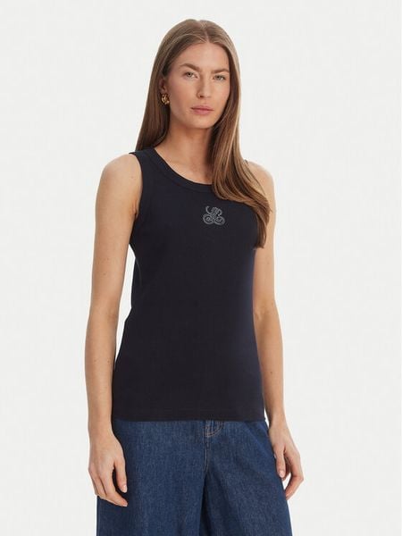 Luisa Spagnoli Top Bordo 543281 Granatowy Slim Fit. Niebieskie topy LUISA SPAGNOLI, s, bez wzorów, z bawełny, bez kołnierzyka, bez ramiączek. Za 289.99 zł.