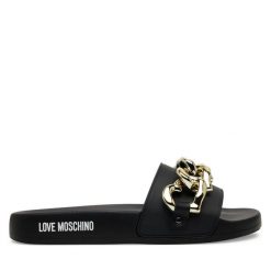 Klapki LOVE MOSCHINO. Czarne klapki Love Moschino, bez wzorów, bez obcasa. Za 489.99 zł.