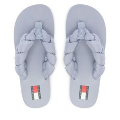 Japonki Tommy Jeans. Niebieskie klapki Tommy Jeans, bez wzorów, z jeansu, bez obcasa. Za 189.99 zł.