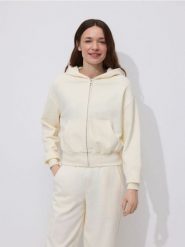 Rozpinana bluza - kremowy. Białe bluzy Reserved, l, bez wzorów, z bawełny, bez kaptura. Za 109.99 zł.