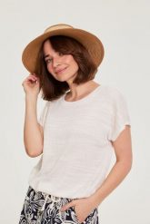 Kapelusz z kokardą beżowy. Brązowe kapelusze MOODO, bez wzorów. Za 59.99 zł.