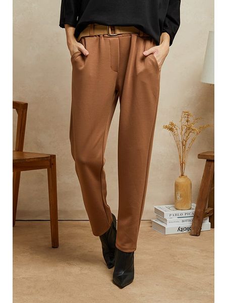 Plume Spodnie "Lavi" w kolorze karmelowym rozmiar: L. Brązowe spodnie materiałowe Plume, na co dzień, l, bez wzorów, z materiału, z podwyższonym stanem. Za 140.86 zł.