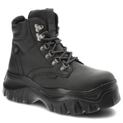 Botki damskie Big Star, ze skóry naturalnej licowej z wysoką sznurowaną cholewką metalowymi hakami i oczkami, czarne, KK274368. Czarne botki Big Star, na jesień, bez wzorów, ze skóry ekologicznej, bez obcasa, na obcasie, bez zapięcia. Za 259.00 zł.