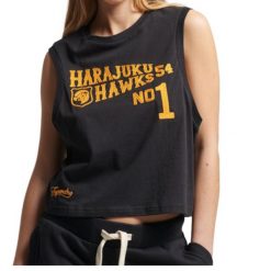Koszulka turystyczna damska Superdry Vintage Collegiate Tank. Czarne koszulki sportowe Superdry, bez wzorów, z bawełny, bez ramiączek. Za 78.00 zł.