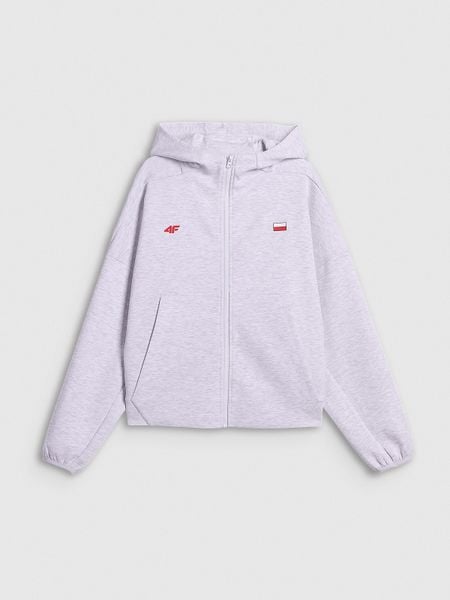 4F Bluza kibica regular z kapturem damska - szara M. Szare bluzy 4f, m, bez wzorów, z dresówki, z kapturem. Za 199.99 zł.