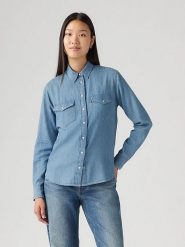 Levi's Koszula dżinsowa w kolorze niebieskim rozmiar: XS. Niebieskie koszule Levi's®, s, bez wzorów, z bawełny, bez kołnierzyka, bez ramiączek. Za 152.12 zł.