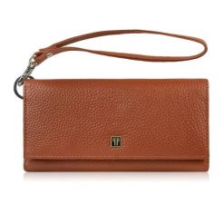 Portfel damski skórzany duży z miejscem na telefon kopertówka koniakowa damska Paolo Peruzzi T-141-CG. Brązowe portfele PAOLO PERUZZI, bez wzorów, ze skóry. Za 89.00 zł.