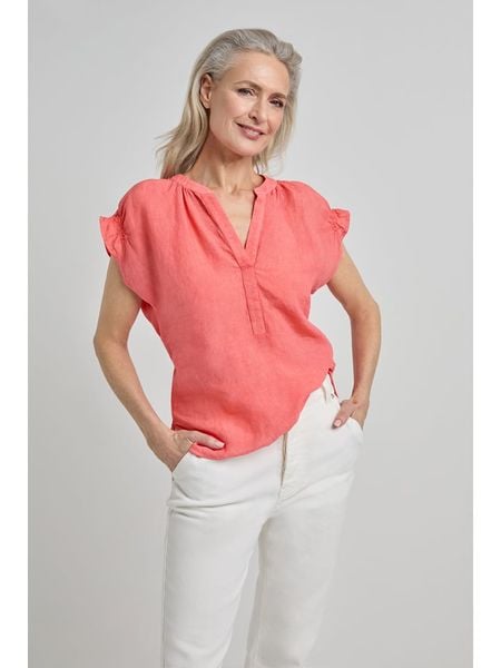 Josephine & Co Bluzka "Julius" w kolorze koralowym rozmiar: 44. Czerwone bluzki Josephine & Co, bez wzorów, ze lnu, bez kołnierzyka, bez ramiączek. Za 245.54 zł.