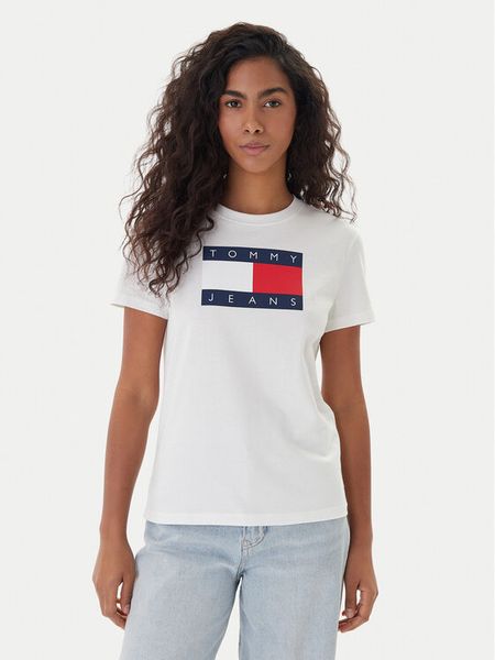 Tommy Jeans T-Shirt Flag DW0DW22562 Écru Regular Fit. T-shirty Tommy Jeans, xxs, bez wzorów, z bawełny, bez kołnierzyka, bez ramiączek. Za 149.99 zł.