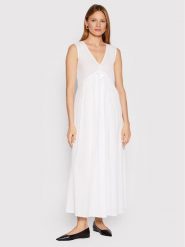 Max Mara Beachwear Sukienka letnia Volante 32210128 Biały Regular Fit. Białe sukienki Max Mara Beachwear, na lato, bez wzorów, z bawełny, bez kołnierzyka, bez ramiączek. Za 799.99 zł.