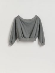 Bluza z odkrytymi ramionami - ciemnoszary. Szare bluzy Reserved, l, bez wzorów, z bawełny, bez kaptura. Za 99.99 zł.