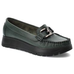 Zielone Stylowe Mokasyny Armodo Modne Obuwie Damskie. Zielone mokasyny Armodo, bez wzorów, ze skóry, bez obcasa. Za 279.00 zł.