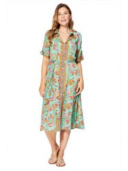 Aller Simplement Sukienka w kolorze turkusowo-pomarańczowym rozmiar: 38/40. Brązowe sukienki Aller Simplement, na co dzień, bez wzorów, z tkaniny, klasyczne, bez kołnierzyka, bez ramiączek, midi, proste. Za 78.99 zł.