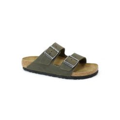 Klapki damskie Birkenstock 1027039. Zielone klapki Birkenstock, bez wzorów, z materiału, bez obcasa. Za 787.00 zł.