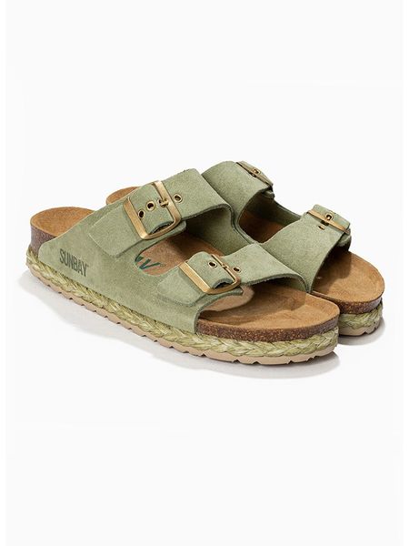 Sunbay Skórzane klapki "Trefle" w kolorze khaki rozmiar: 36. Brązowe klapki Sunbay, bez wzorów, z otwartym noskiem, bez obcasa. Za 132.36 zł.