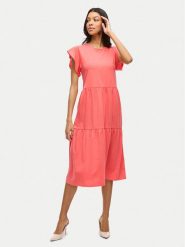 Vila Sukienka codzienna Summer 14087542 Koralowy Loose Fit. Pomarańczowe sukienki Vila, na co dzień, m, bez wzorów, z syntetyku, bez kołnierzyka, bez ramiączek, proste. Za 99.99 zł.