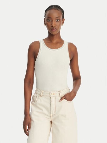 BOSS Top C_Eplie 50553479 Écru Slim Fit. Białe topy Boss, m, bez wzorów, z bawełny, bez kołnierzyka, bez ramiączek. Za 172.99 zł.