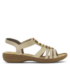 Sandały Rieker. Brązowe sandały Rieker, bez wzorów, bez obcasa, na płaskiej podeszwie, bez zapięcia. Za 299.99 zł.