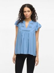 Vila Bluzka w kolorze błękitnym rozmiar: 40. Niebieskie bluzki Vila, s, bez wzorów, z wiskozy, klasyczne, bez kołnierzyka, bez ramiączek. Za 52.42 zł.
