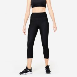 Legginsy fitness damskie Domyos krótkie. Czarne legginsy DOMYOS, l, bez wzorów, z elastanu, krótkie. Za 59.99 zł.