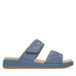 Klapki Caprice. Niebieskie klapki Caprice, bez wzorów, bez obcasa. Za 219.99 zł.