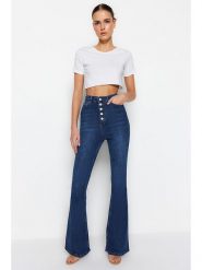 Trendyol Dżinsy - Slim fit - w kolorze niebieskim rozmiar: 40. Niebieskie jeansy Trendyol, bez wzorów, z podwyższonym stanem. Za 92.45 zł.