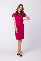 Elegancka ołówkowa sukienka z paskiem krótki rękaw fioletowa. Fioletowe sukienki Stylove, do pracy, l, bez wzorów, z elastanu, biznesowe, z asymetrycznym kołnierzem, bez ramiączek, midi, asymetryczne. Za 329.00 zł.