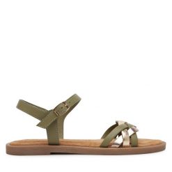 Sandały Tamaris. Zielone sandały Tamaris, bez wzorów, bez obcasa, na płaskiej podeszwie, bez zapięcia. Za 249.99 zł.