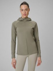 4F Bluza treningowa regular szybkoschnąca damska - oliwkowa M. Zielone bluzy 4f, m, bez wzorów, bez kaptura. Za 199.99 zł.