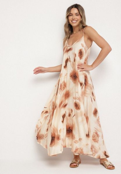 Beżowa Wiskozowa Sukienka z Abstrakcyjnym Motywem Nilenisa. Brązowe sukienki Born2be, na co dzień, m, bez wzorów, z wiskozy, eleganckie, bez kołnierzyka, bez ramiączek, maxi, proste. Za 99.99 zł.