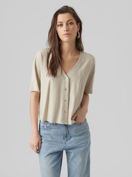 Vero Moda Koszulka w kolorze beżowym rozmiar: L. Brązowe bluzki Vero Moda, l, bez wzorów, bez kołnierzyka, bez ramiączek. Za 90.95 zł.