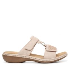 Klapki Rieker. Czerwone klapki Rieker, bez wzorów, bez obcasa. Za 299.99 zł.