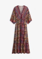 Długa sukienka z lejącej wiskozy. Czerwone sukienki bonprix, bez wzorów, z wiskozy, eleganckie, bez kołnierzyka, bez ramiączek, maxi. Za 229.99 zł.