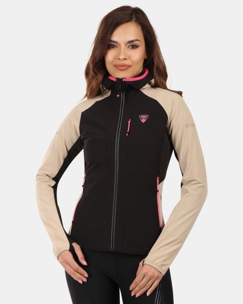 Damska kurtka softshell Kilpi BALEO-W. Brązowe kurtki narciarskie Kilpi, bez wzorów, z materiału, bez kaptura, do biegania. Za 398.50 zł.
