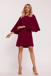 Elegancka sukienka trapezowa z bufiastymi rękawami bordowa. Czerwone sukienki Stylove, s, bez wzorów, eleganckie, bez kołnierzyka, bez ramiączek, trapezowe. Za 329.00 zł.