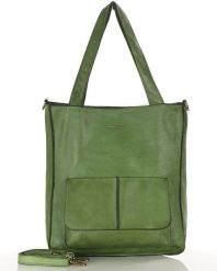 Torebka damska shopper A4 skóra naturalna - MARCO MAZZINI jasna zielona. Zielone shopper bez wzorów, ze skóry, vintage, bez dodatków. Za 493.99 zł.
