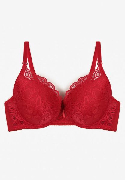 Bordowy Biustonosz Typu Push Up Ozdobiony Koronką Nelani. Czerwone biustonosze Born2be, bez wzorów, z koronki. Za 14.99 zł.