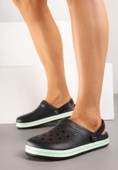 Czarno-Zielone Klapki z Paskiem Podtrzymującym Piętę Tiaria. Czarne klapki Born2be, bez wzorów, bez obcasa. Za 34.99 zł.