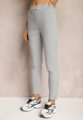 Jasnoszare Spodnie High Waist z Elastycznego Materiału Wykończone Gumką Rigadona. Szare spodnie materiałowe Renee, na co dzień, l, bez wzorów, z jeansu, z podwyższonym stanem. Za 69.99 zł.