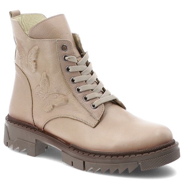 Beżowe Botki Artiker Eleganckie Skórzane Buty. Brązowe botki Artiker, bez wzorów, ze skóry, bez obcasa, bez zapięcia. Za 369.00 zł.