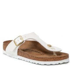 Japonki Birkenstock. Białe klapki Birkenstock, bez wzorów, bez obcasa. Za 449.99 zł.