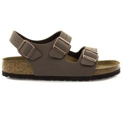 Birkenstock Milano BS Sandały unisex. Brązowe sandały Birkenstock, bez wzorów, młodzieżowe, bez obcasa, bez zapięcia. Za 379.99 zł.