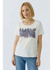 Oui Koszulka w kolorze kremowo-niebieskim rozmiar: 40. Brązowe bluzki Oui, bez wzorów, z bawełny, bez kołnierzyka, bez ramiączek. Za 152.99 zł.