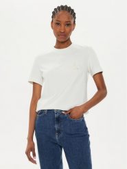 Calvin Klein Jeans T-Shirt Satin Applique J20J223925 Écru Regular Fit. T-shirty Calvin Klein Jeans, xs, bez wzorów, z bawełny, bez kołnierzyka, bez ramiączek. Za 119.99 zł.
