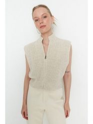 Trendyol Bezrękawnik w kolorze kremowym rozmiar: S. Brązowe swetry Trendyol, s, bez wzorów, ze splotem, bez ramiączek. Za 73.93 zł.