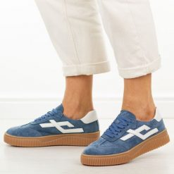 Granatowe skórzane półbuty damskie Cambell 40345. Niebieskie obuwie sportowe Cambell, na jesień, z dresówki, bez zapięcia. W wyprzedaży za 210.32 zł.