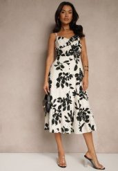 Czarna Rozkloszowana Sukienka na Ramiączkach z Ażurowej Tkaniny z Bawełny Nitira. Białe sukienki Renee, na co dzień, l, z aplikacjami, z bawełny, eleganckie, bez kołnierzyka, bez ramiączek, midi, dopasowane. Za 89.99 zł.