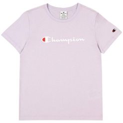 T-shirt Damski Z Bawełny Z Krótkim Rękawem. Fioletowe t-shirty Champion, s, bez wzorów, z bawełny, bez kołnierzyka, bez ramiączek. Za 147.99 zł.