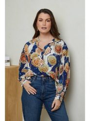 Curvy Lady Bluzka w kolorze kremowo-granatowym rozmiar: 40/42. Brązowe bluzki Curvy Lady, bez wzorów, z wiskozy, klasyczne, bez kołnierzyka, bez ramiączek. Za 79.21 zł.