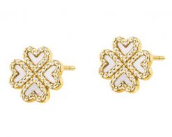 Kolczyki z mosiądzu pozłacane z cyrkoniami i masą perłową - koniczyna. Białe kolczyki Artelioni, z cyrkonią, pozłacane. Za 189.00 zł.